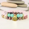 MG0630 Preto Veia Rhodonite Lotus Pulseira conjunto de alta qualidade Aquamarine Rose Quartz Yoga bracelete Hot Sale pulso Chakra Bracelet Mala