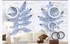 Customized 3d mural wallpaper photo wall paper Blue transparent leaves letter circle 3D living room TV background mural wallpaper for walls
