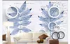 Personnalisé 3d mural papier peint photo papier peint bleu transparent feuilles lettre de cercle 3D salon TV fond papier peint mural pour les murs