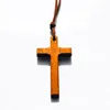 Vintage wooden Cross pendant necklace women Christ Jesus Cross sweater chain men handmade carving stylish 12pcs253b