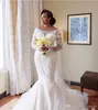 Elegant White Lace Beaded Wedding Dresses Aso Ebi Long Sleeves Mermaid Bridal Dresses Vintage Wedding Gowns Vestidos De Soiree