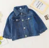 Flickor Boys Kids Fall Jean Jacket Coat Mode Barnens Baby Denim Outwear Vår Höst Bomeckent Tecknad Krutad Kläder Vit Blå