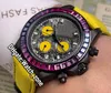 Versão PVD Caixa Preta 116500LN Amarelo Doodling Dial Relógio Masculino Automático Amarelo Pulseira de Couro de Nylon Arco-Íris Moldura de Diamante Wa279m