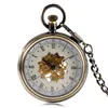 Retro Bronze Mens Pocket Watch Mechanical Hand Winding Steampunk Skeleton Clock with Necklace Pendant Chain Wedding Gift reloj de bolsillo