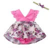 INS Bébé Robes Dentelle Floral Princesse Robe Bandeau 2 PCS Ensemble Fleur Bébé Fille Robes Sans Manches Infantile Tenues D'été Bébé Vêtements DW3585