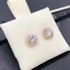 Runt Sparkle Halo Stud Örhänge Lyxigt roséguldpläterat för Pandora CZ diamant små örhängen för kvinnor Flickor med originallåda