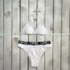2019 Ny sexig kvinnlig bokstavstryck vadderad bikini set långärmad omslagstoppar 3st.