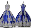 robes de fille de fleur bleu royal or