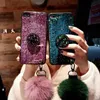 Luxury Glitter Sparkle Gold Foil Marble Diamond Holder Cute Fur Ball Pendant Thin Silicone Phone Case Cover For iPhone 6 7 8 Plus Xs Max XR