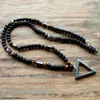 New Design 6MM Tiger stone bead Black Men's Hematite triangle pendants Necklace Fashion Jewelry Beads Necklace For Men