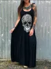 2020 Summer Dress Women Casual Punk Loose Short Sleeve Skull Print Female Dress Streetwear Side High Split Flower Female Vestido CX200701