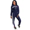 Patchwork Gedruckt Frauen Trainingsanzüge Herbst Langarm Rundhalsausschnitt Gestreift Gedruckt 2 STÜCKE Sport Sets Mode Lose Damen Zwei Stücke Anzüge