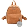 Hot Sale-Women Backpack Girl Hairball Corduroy School Bag Student Backpack Satchel Travel Shoulder Bag For Teenager Girls