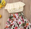 Setzt süßes 2-teiliges Kinder-Baby-Designer-Kleidungsset mit Rüschen, eingewickelter Brust + Blumenrock, Outfits, Sommerkleidungsset