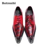 Batzuzhi Western Fashion Men Shoes Scales Pattern Scarpe eleganti in pelle Uomo Red Wedding Scarpe da uomo Zapatos Hombre Lace-up Punta in metallo