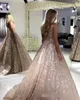 2020 Abiti da ballo con paillettes scintillanti Nastro in oro rosa Sheer Pluning Scollo a V Abiti da sera da sera formale Juiors Laurea Abiti da cerimonia per occasioni formali