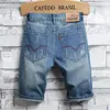 Mens Jeans Shorts Blue Colors Patch Printed Washed Casual Pants Fashion Short Ripped for