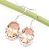 LuckyShine Elegant Simple New Womens Champagne Zircon Hook Earrings 925 Sterling Silver Oval Morganite Gems Engagements Party Earr274e