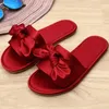 Hot Sale-Slipper Korea And Satins Bow Furnishing Sandals Non-slip Ventilation Home Women's Cool silk cloth shoes woman zapatos mujer