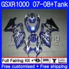 KIT + TANK VOOR SUZUKI GSX R1000 GSXR-1000 GSXR 1000 2007 2008 301HM.55 GSX-R1000 BLUE HOT HOT 07 08 BODY K7 GSXR1000 07 08 Verkrijgen 7Gifts