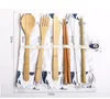 Бамбукового Flatware Ножевой Set Портативных Bamboo палочки вилка ложка солома посуда Набор для путешествий Экологичного Ножевого Set