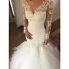 2020 Vestido de novia de la sirena de la sirena de la sirena de la sirena de la sirena con las mangas con cuentas de cordones Vestido de novia Vestido de novia Vestido de Novia