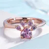 Bonito urso pata gato garra abertura ajustável anel rosa anéis de ouro para mulheres casamento romântico rosa cristal cz amor presentes jóias8100326