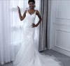 Stunning Mermaid Wedding Dresses 2020 deep V Neck Sheer Strap Ruched Tulle Sweep Train African Bridal Gowns Custom Made robe de mariee