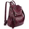 Mochila para mujer Monedero PU Cuero lavado Convertible Mochila para mujer Borla Cremallera Bolsillo Bolso de hombro