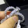 Ins top venda jóias de luxo impressionante 925 prata esterlina princesa corte branco topázio cz diamante pilha eternidade mulheres casamento banda anel presente