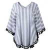 Kvinnor Striped V-Neck Cloak Topps Tassel Sjal Casual Tees Maternity Kvinnor Sommarkläder T-shirts Toppar Cape Ljja2889