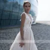 Luxurious Sequins Tulle Wedding Dresses Detachable Court Train 3D Flowers Pearls Lace Jewel Hollow Back Berta Wedding Dress robes de mariée