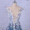 Party Avondjurk voor Vrouw Scoop A-Lijn versierd met Bloem Tull Blue Prom Dress voor Graduation Vestido de Festa 2019
