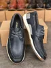 Klassisk sommar häftklammer för mens båtskor Top-Sider Gold 3 Eye Footwear Styles Gummi Sole 100% Äkta läder med låda nr07