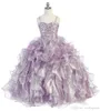 2020 Sparkling Girls Pageant Robes Or Princesse Spaghetti Strap Perles De Cristal Volants Organza Robe De Bal Fleur Filles Robes Wi223E