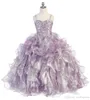 2020 Sparkling Girls Pageant Robes Or Princesse Spaghetti Strap Perles De Cristal Volants Organza Robe De Bal Fleur Filles Robes Wi242p