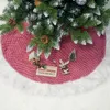 Decorazioni natalizie Gonna per albero Tela di iuta naturale Pianura con decorazioni bianche cucite a mano Forniture per vacanze natalizie rustiche1