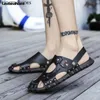 Sandals Men Shoes Cow Leather 45 Large Size 46 47 Fashion Casual Closed toe Hollow Beach man sandals