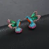 Boucles d'oreilles en émail oiseau avec cristal clair rose pour femmes clous d'animaux déclaration boucles d'oreilles anti-allergiques E1832