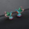 Enamel Bird Stud Earring with Pink Clear Crystal for Women Animal Studs Earring Statement Anti Allergy Earrings E1832