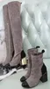 Vendita calda-Moda Stivali al ginocchio Donna Elastico Ruvido con stivali col tacco alto da donna catena lotta colore opaco stivali da donna casual