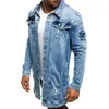 Mode hommes longues vestes en Jean manteaux déchirés en détresse coupe ajustée vestes en Jean décontracté Jean veste manteau pour homme