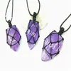 10Pcs Polished Natural Lavender Point Amethyst Crystal Stone Macrame Pendant Necklace Bohemian Hippie Amethyst Gemstone Adjustable Necklace