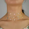 summer lovely mini enamel heart choker necklace ice out chain blue pink white purple yellow 5 color women jewelry in gold gifts