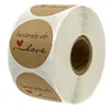 1 Inch Round Brown Kraft Stickers 500 labels per roll Handmade WITH LOVE THANK YOU