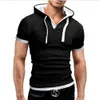 Mężczyźni Tshirt Summer Casual Hooded Tees Hot Sprzedaż Krótki Rękaw Koszulka Homme Slim Fit Elastyczna Marka Odzież męska T Shirt