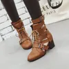 Sıcak satış-yüksek topuk yuvarlak ayak parmakları kısa sandalet çizmeler hakiki deri ayakkabı bayan ayakkabı kız ayakkabı ayak bileği boot martin çizmeler büyük beden34-43