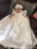 Blumenspitzenkleider Juwel Hals gerissen Kurzarm Mädchen Kleider Kleider Kommunion Baby Mädchen Taufkleid Taufkleid Taufkleid