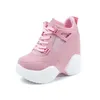 Hot Sale-Fashion Autumn Winter Women's High Platform Shoes Height increasing leathe Shoes Thick Sole Trainers Lady Shoes pink white