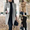 2020 New Plus Size Womens Woolen Coat Office Lady Autumn Solid Color Stand Collar Woolen Long Coat Cardigan For Womens Clothings